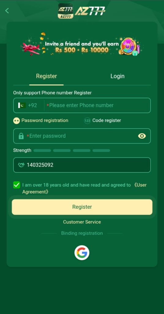 AZ777 Game Registertion Image